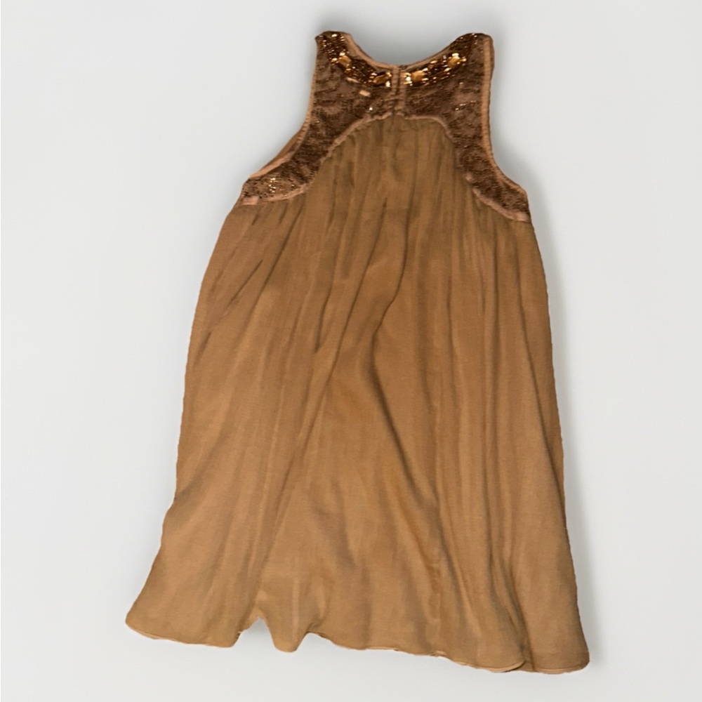 Moulinette Soeurs Anthropologie Dress Beaded Sequins Rhinestones Size 6P Taupe - Picture 3 of 8